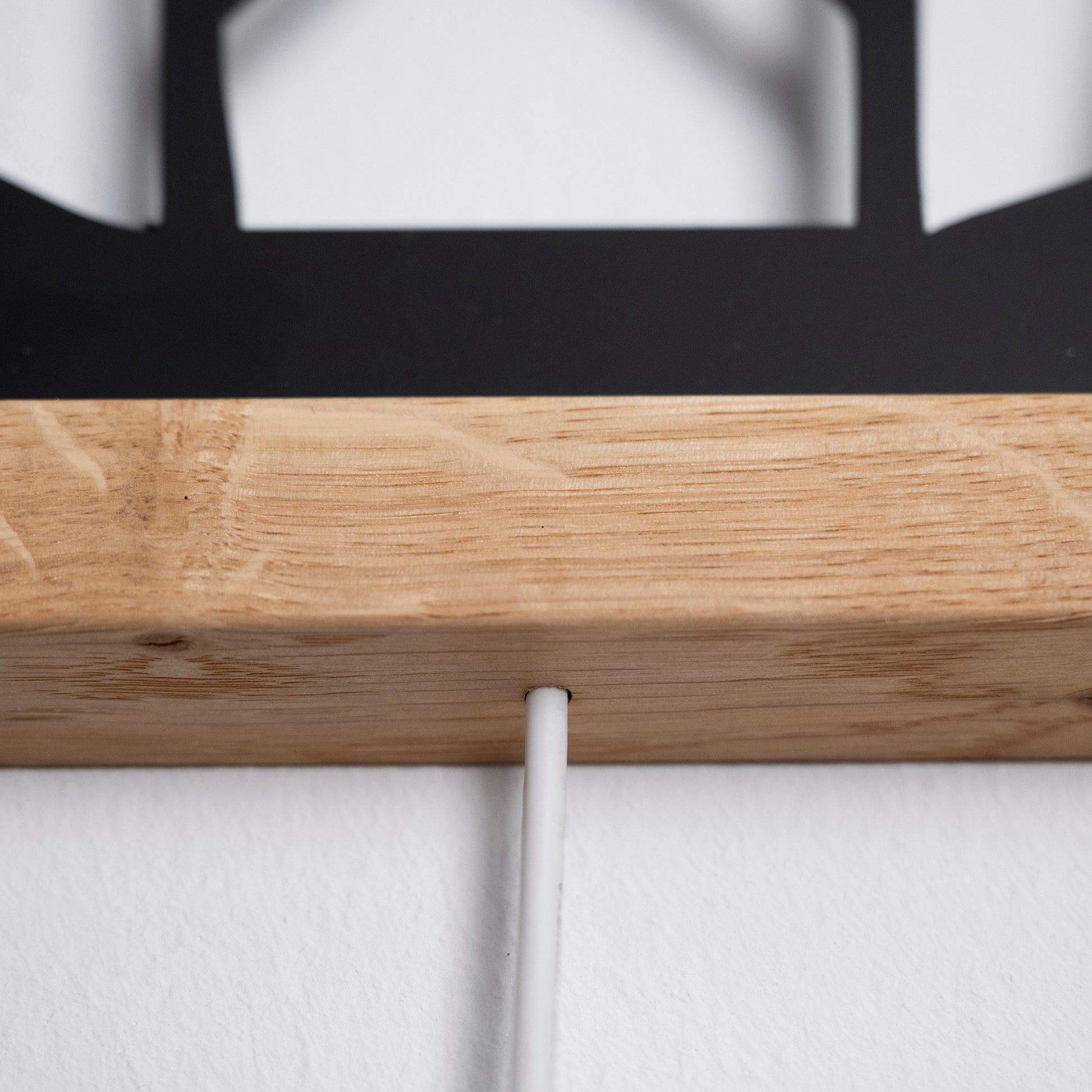 Prismis Wandbild Stahl Schwarz und Eichenholzrahmen - Eule - Detail Kabel