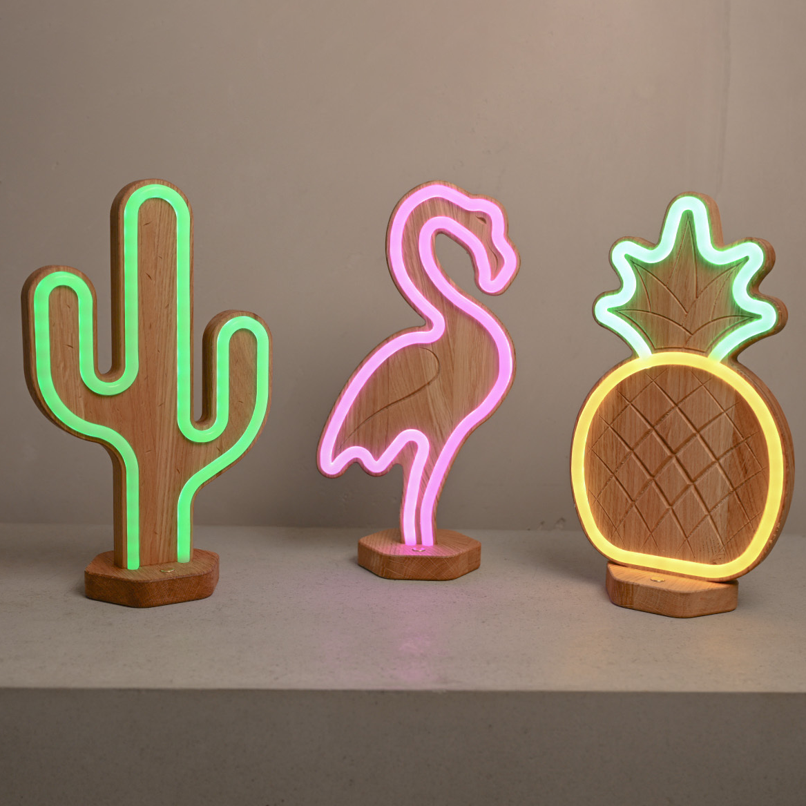 Lignulux DUAL-COLOR Tropisches Trio – LED Neonlampen-Set von der Factory
