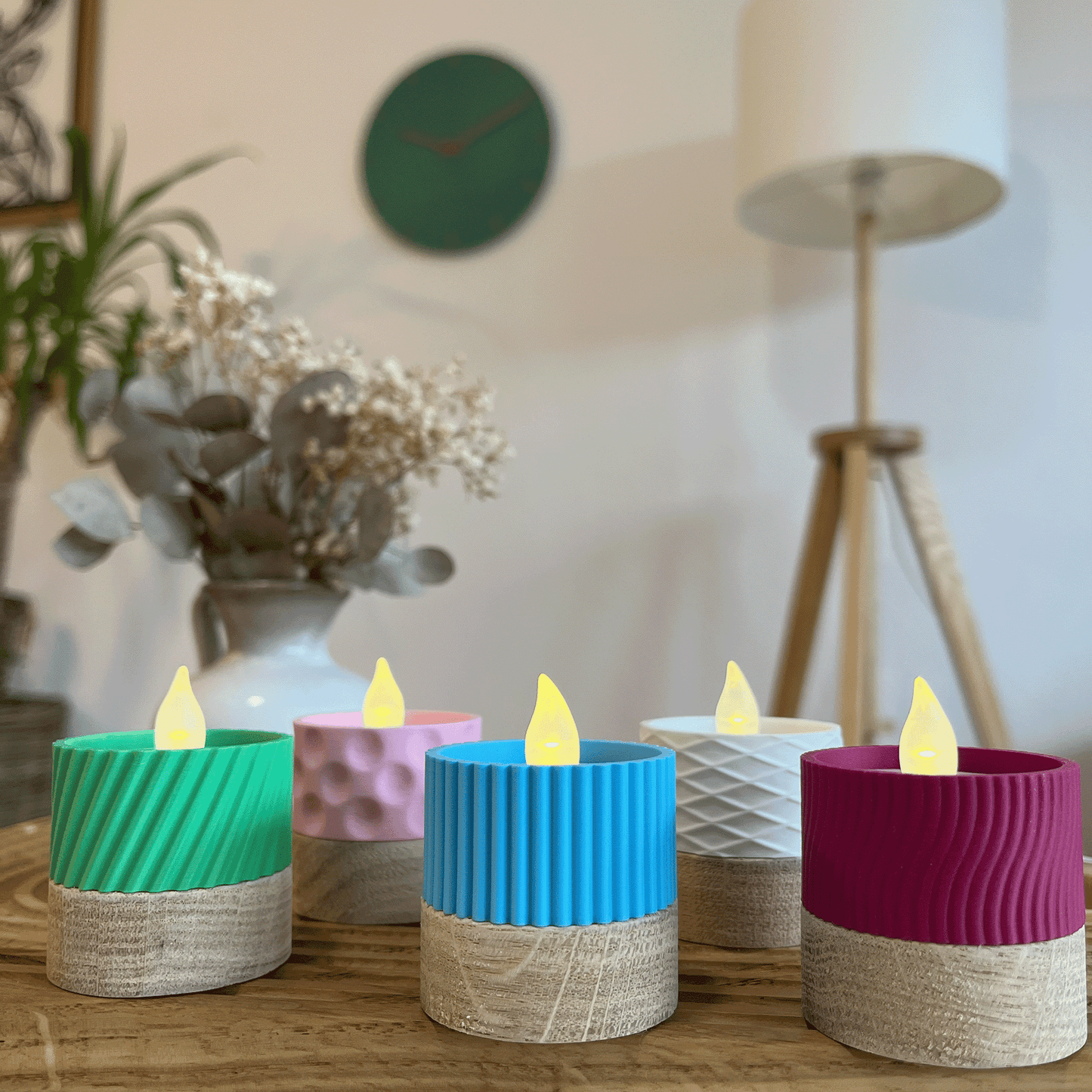 Columina "Curvy" – Design LED-Teelichthalter aus Holz und 3D-Druck