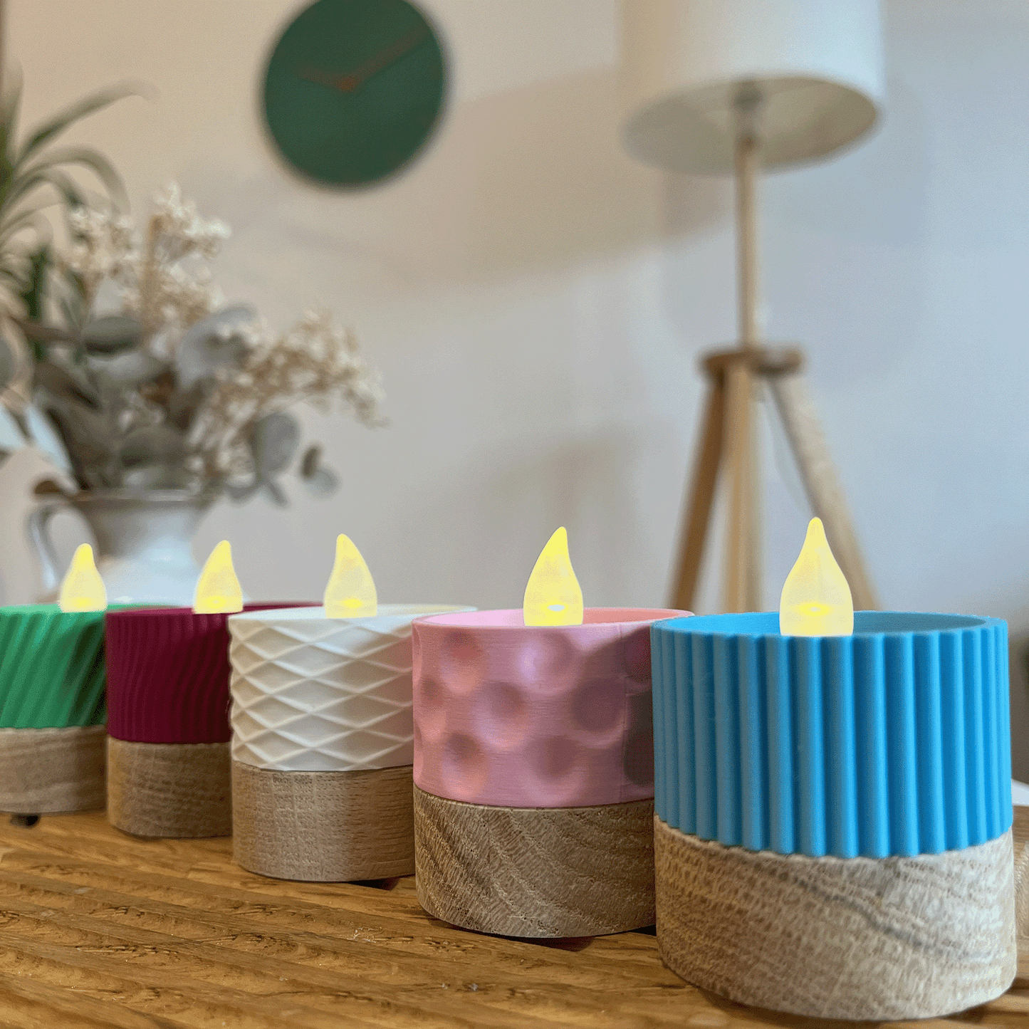 Columina "Wavy" – Design LED-Teelichthalter aus Holz und 3D-Druck