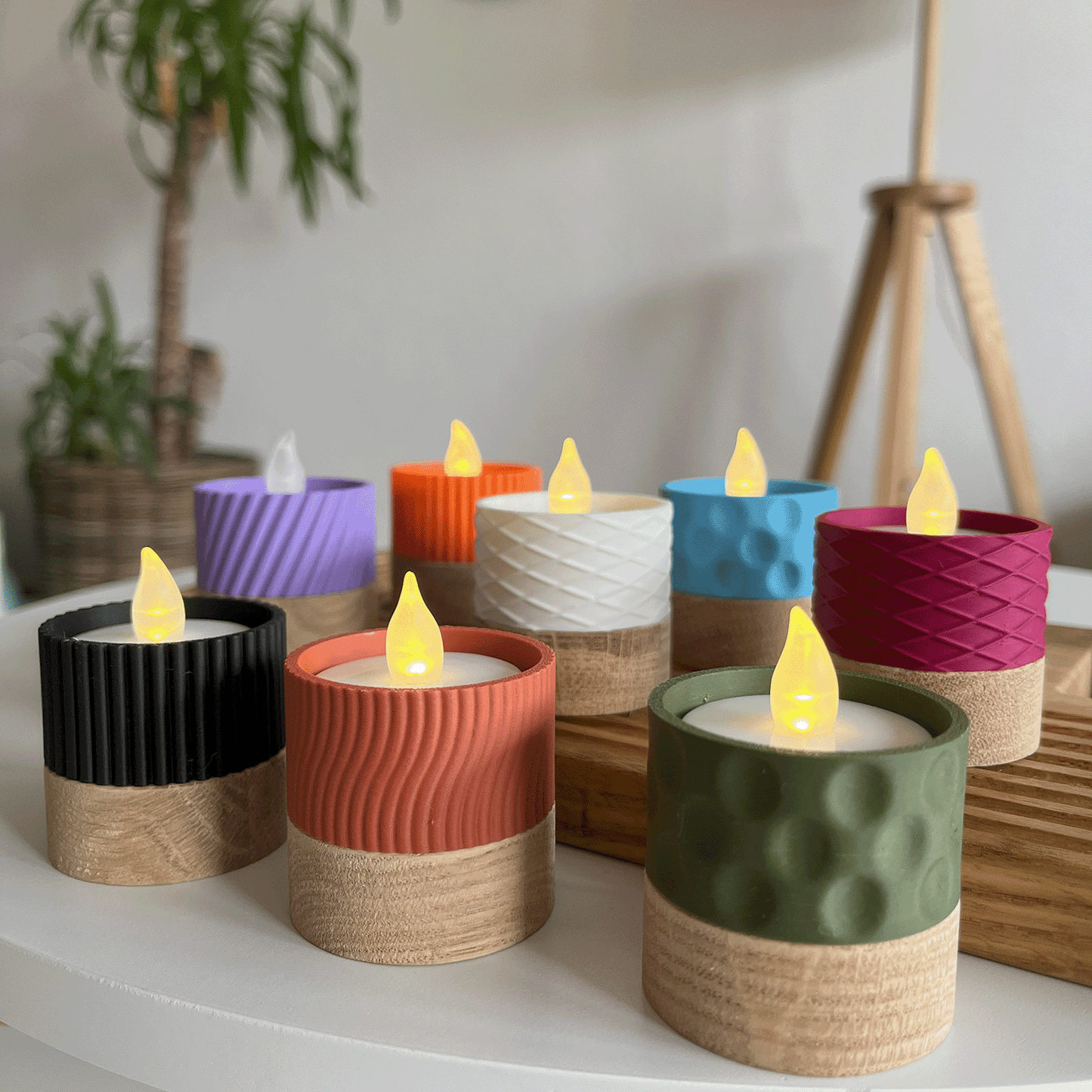 Columina "Curvy" – Design LED-Teelichthalter aus Holz und 3D-Druck
