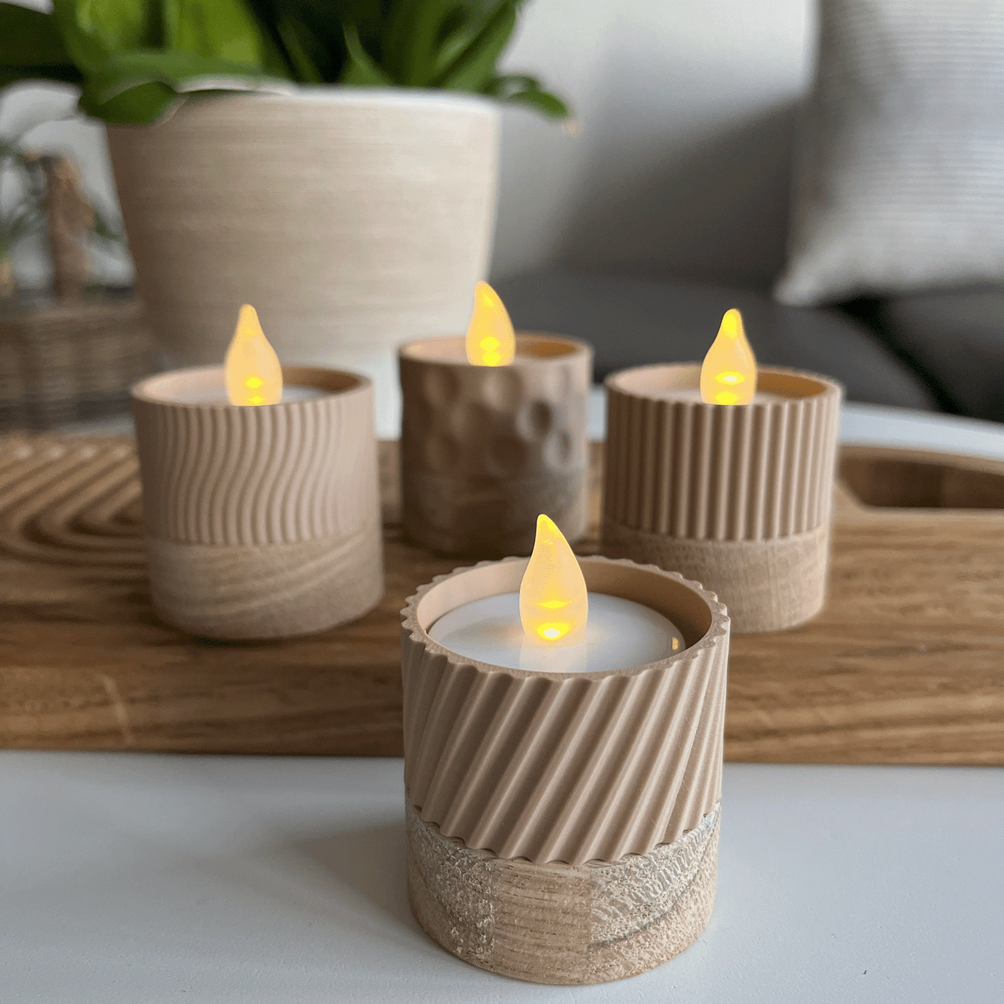 Columina "Curvy" – Design LED-Teelichthalter aus Holz und 3D-Druck