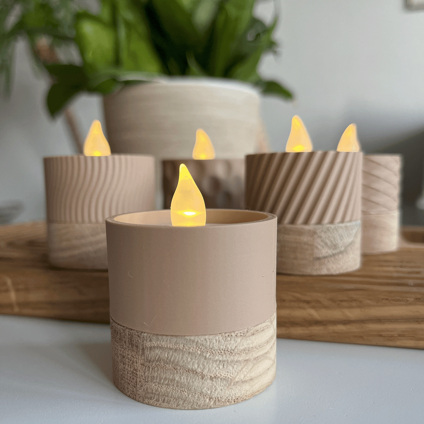 Columina "Pure" – Design LED-Teelichthalter aus Holz und 3D-Druck