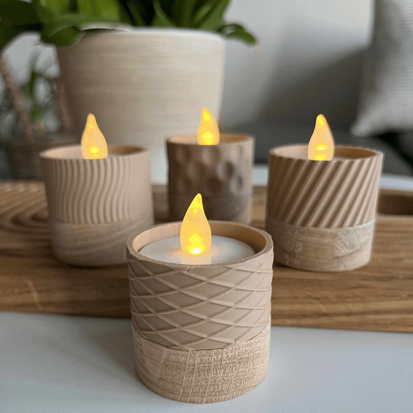 Columina "Waffles" – Design LED-Teelichthalter aus Holz und 3D-Druck