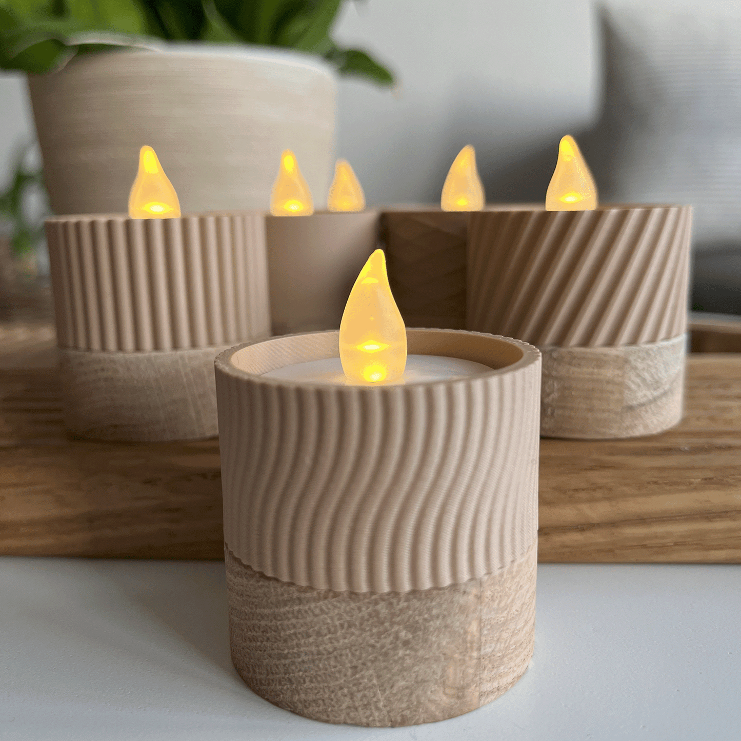Columina "Wavy" – Design LED-Teelichthalter aus Holz und 3D-Druck