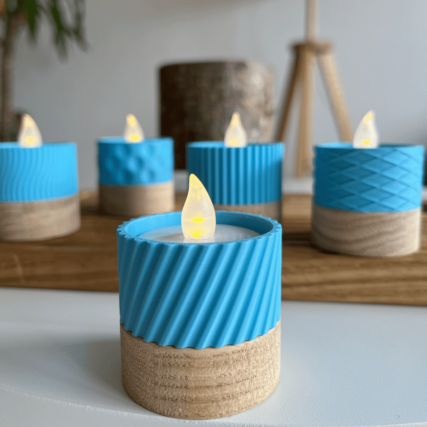 Columina "Curvy" – Design LED-Teelichthalter aus Holz und 3D-Druck