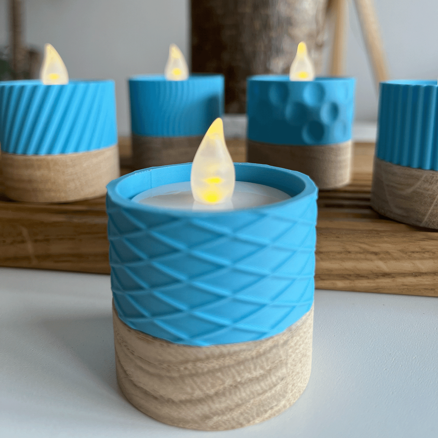 Columina "Waffles" – Design LED-Teelichthalter aus Holz und 3D-Druck