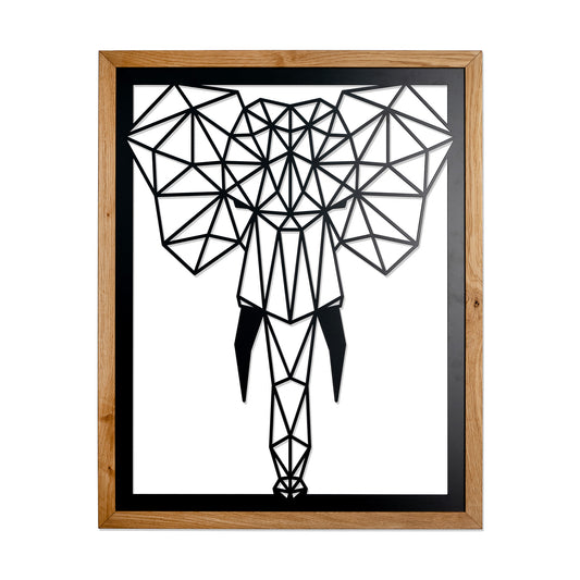 Prismis Wandbild Stahl Schwarz und Eichenholzrahmen - Elefant