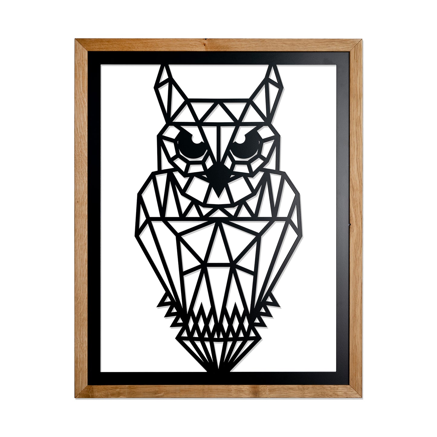 Herren des Waldes- Prismis LED Wandkunst aus Stahl und Eiche - Hirsch & Eule