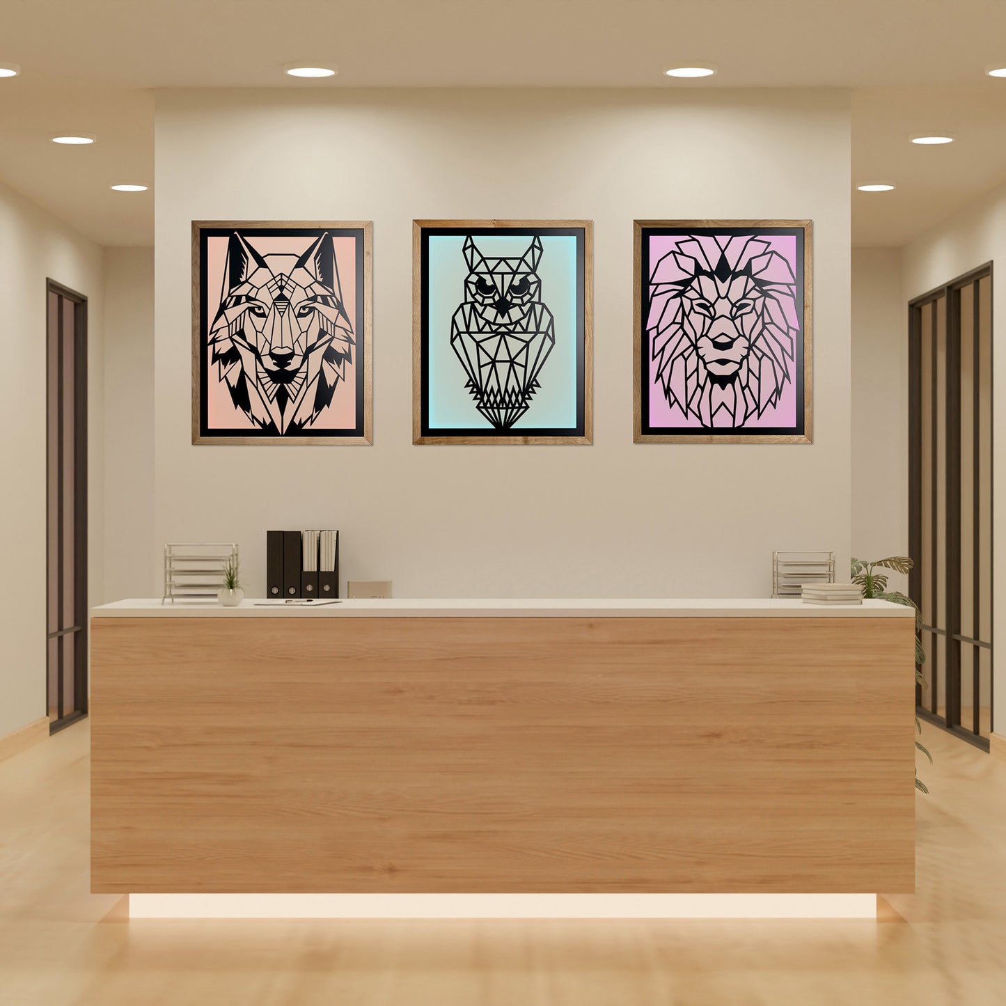 Eule, LED polygonale Metall-Wanddekoration