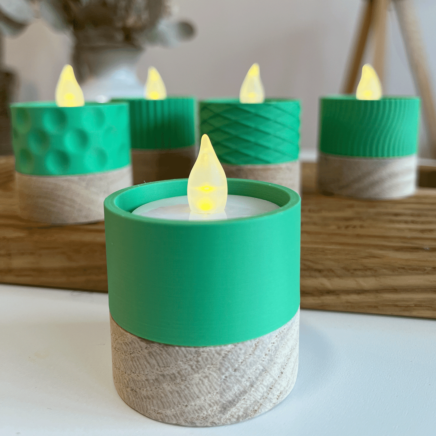 Columina "Pure" – Design LED-Teelichthalter aus Holz und 3D-Druck
