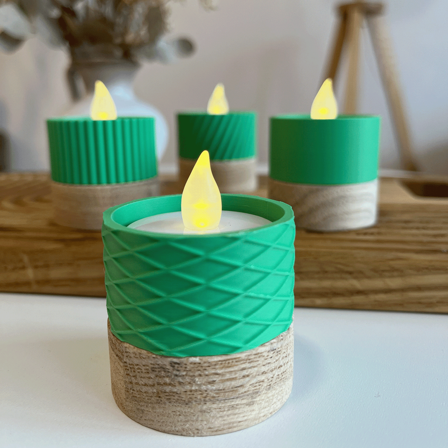 Columina "Waffles" – Design LED-Teelichthalter aus Holz und 3D-Druck