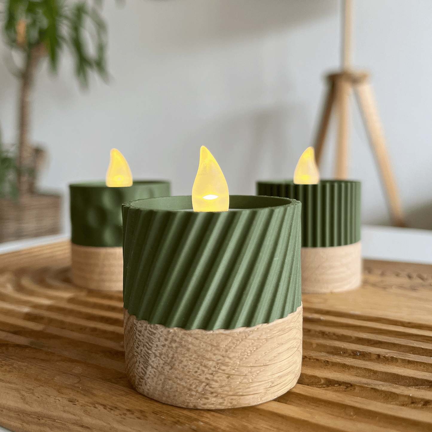 Columina "Curvy" – Design LED-Teelichthalter aus Holz und 3D-Druck