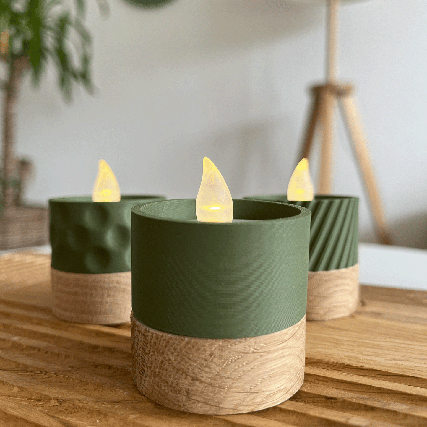 Columina "Pure" – Design LED-Teelichthalter aus Holz und 3D-Druck