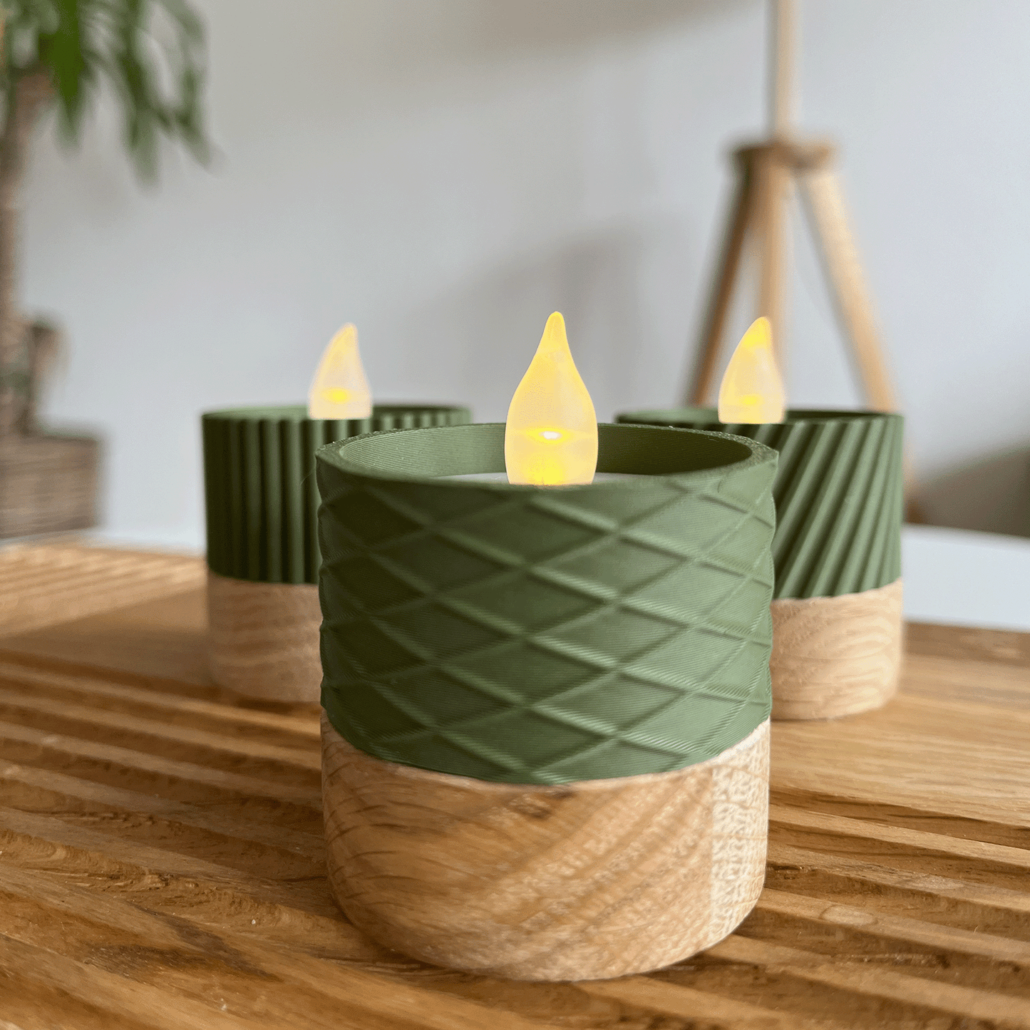 Columina "Waffles" – Design LED-Teelichthalter aus Holz und 3D-Druck
