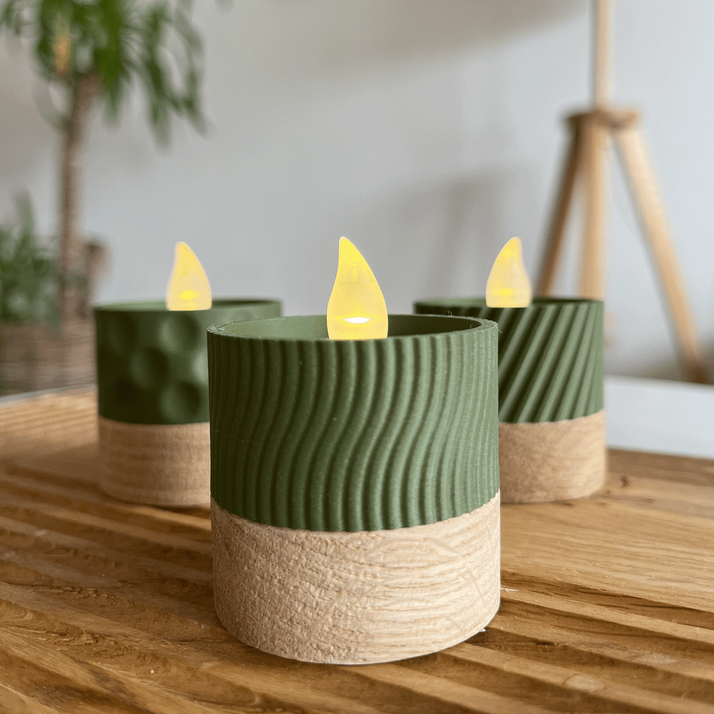 Columina "Wavy" – Design LED-Teelichthalter aus Holz und 3D-Druck