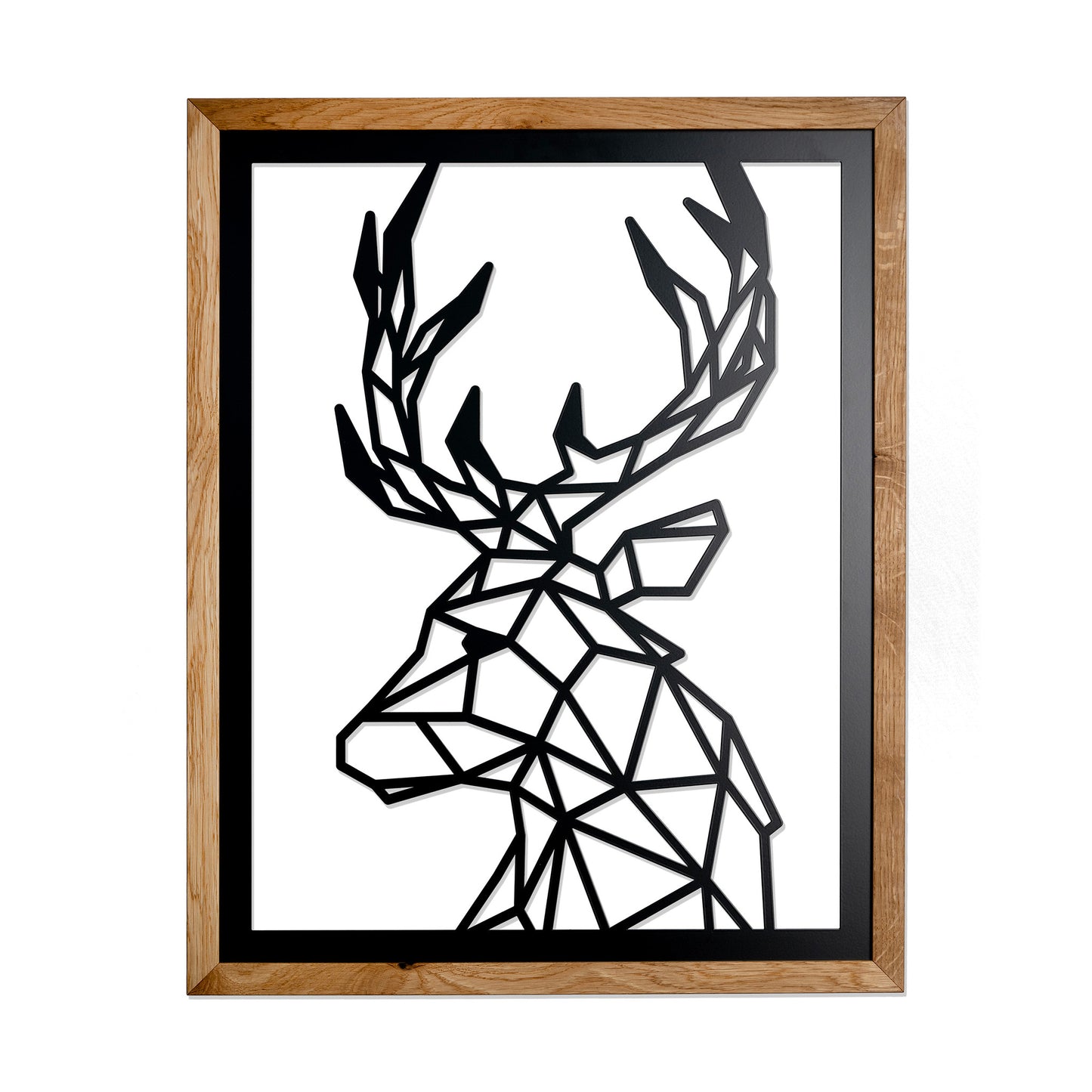 Herren des Waldes- Prismis LED Wandkunst aus Stahl und Eiche - Hirsch & Eule