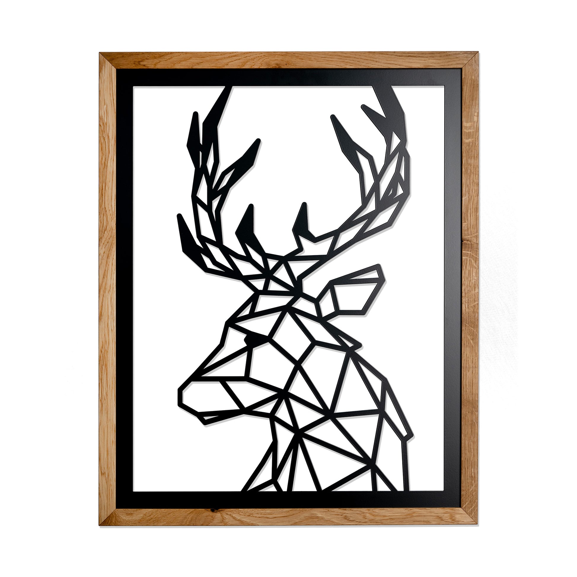 Prismis Wandbild Stahl Schwarz und Eichenholzrahmen - Hirsch