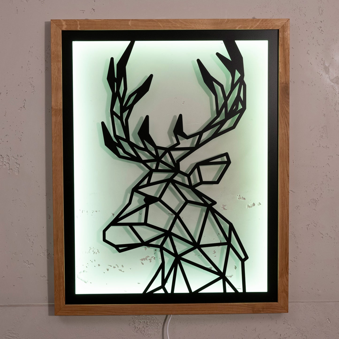 Prismis Wandbild Hirsch aus Stahl mit LED-Beleuchtung - Grün leuchtend