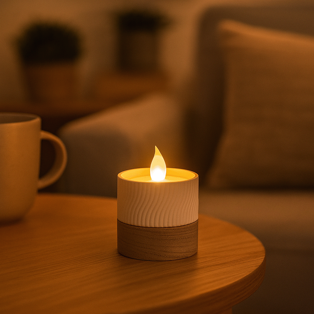 Columina "Wavy" – Design LED-Teelichthalter aus Holz und 3D-Druck