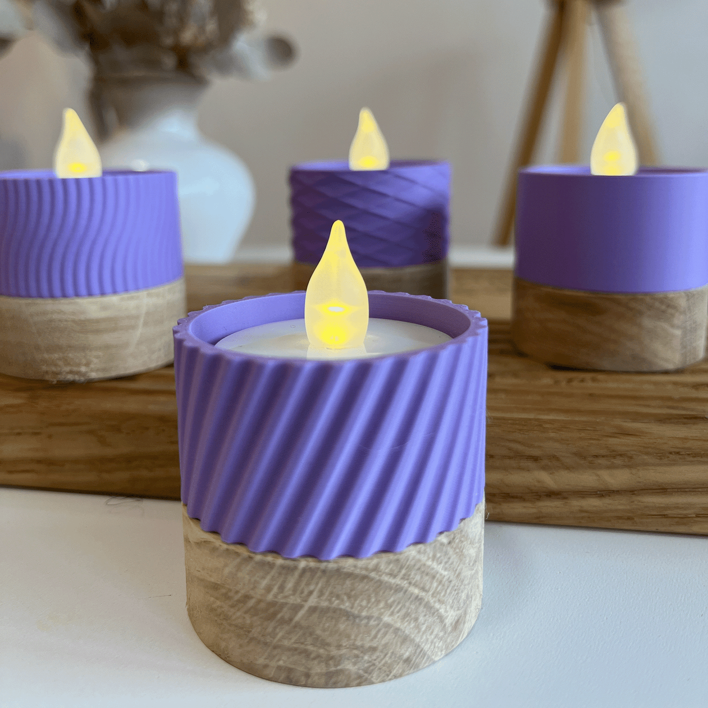Columina "Curvy" – Design LED-Teelichthalter aus Holz und 3D-Druck