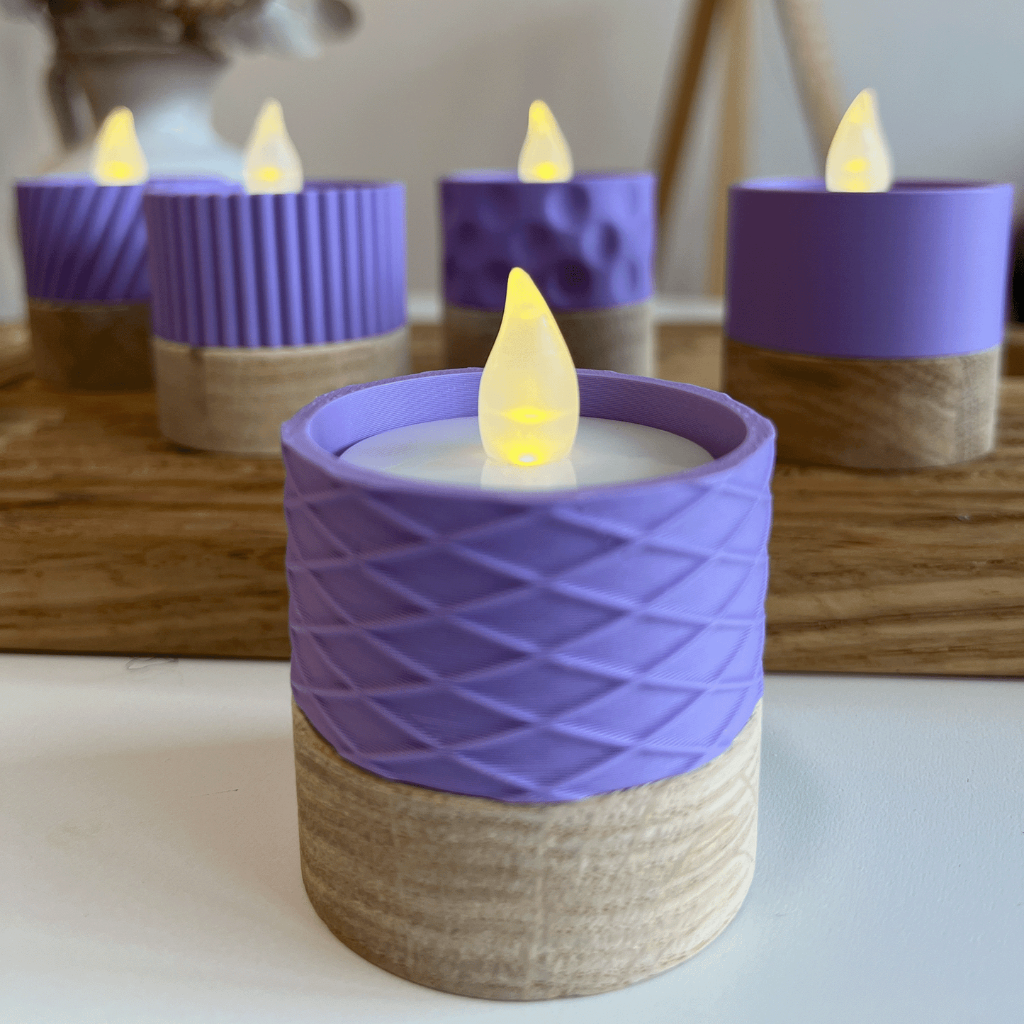 Columina "Waffles" – Design LED-Teelichthalter aus Holz und 3D-Druck