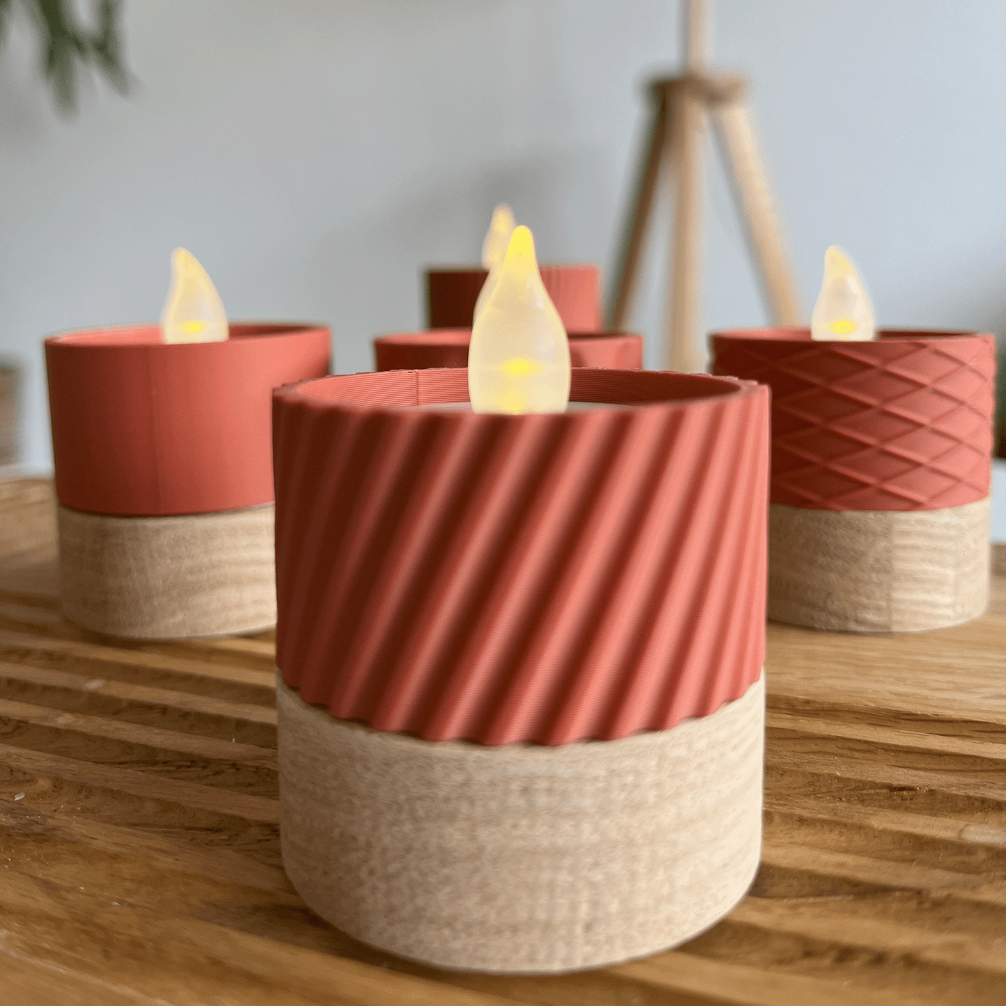 Columina "Curvy" – Design LED-Teelichthalter aus Holz und 3D-Druck
