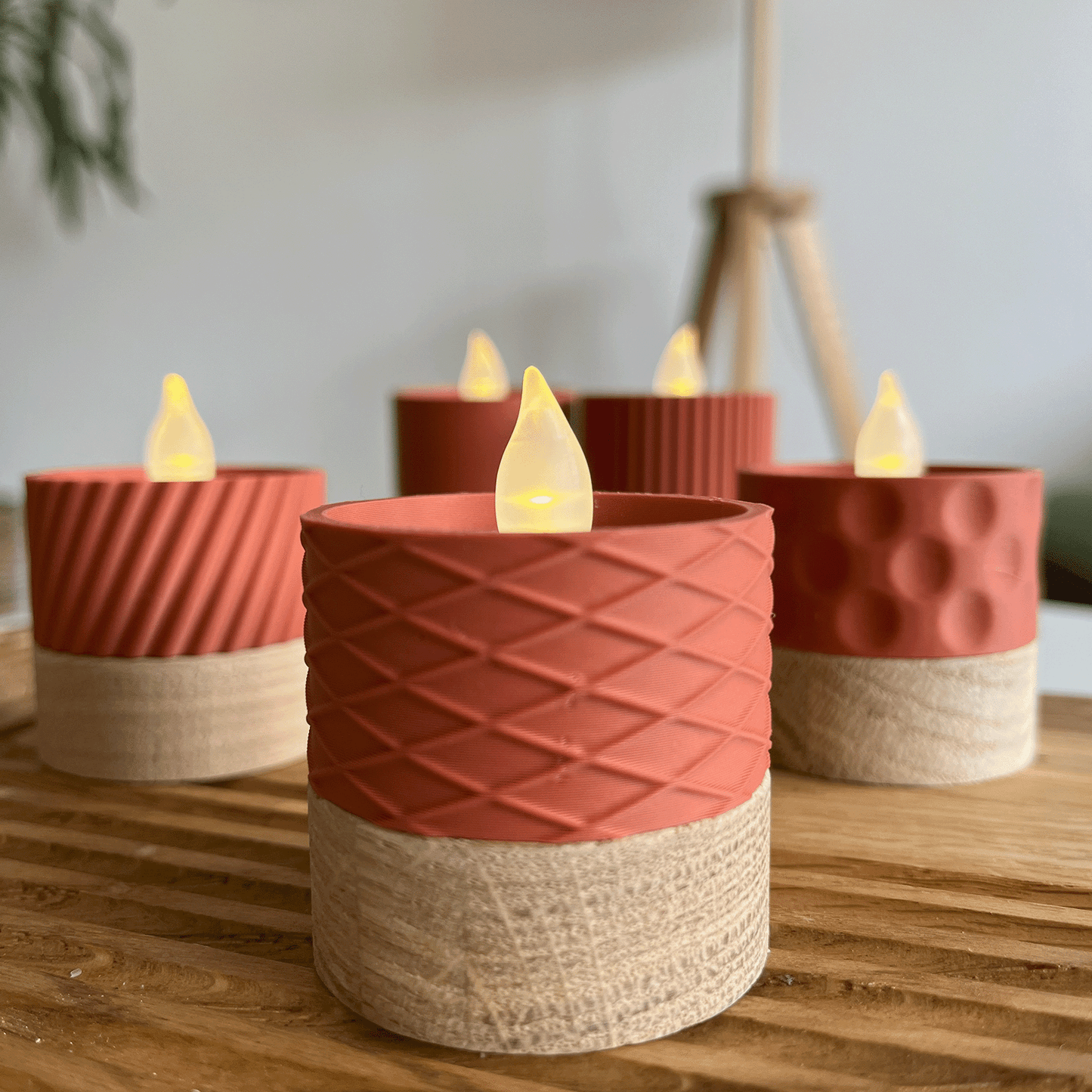 Columina "Waffles" – Design LED-Teelichthalter aus Holz und 3D-Druck