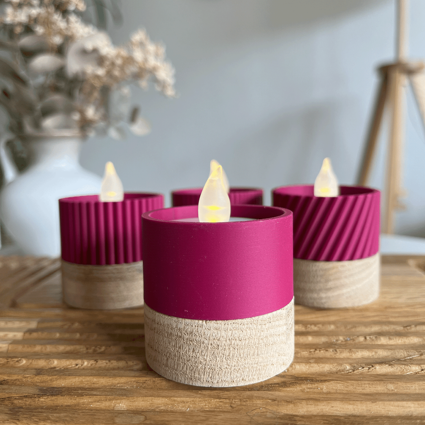 Columina "Pure" – Design LED-Teelichthalter aus Holz und 3D-Druck