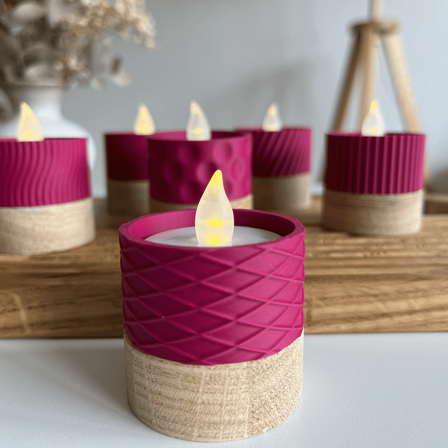Columina "Waffles" – Design LED-Teelichthalter aus Holz und 3D-Druck