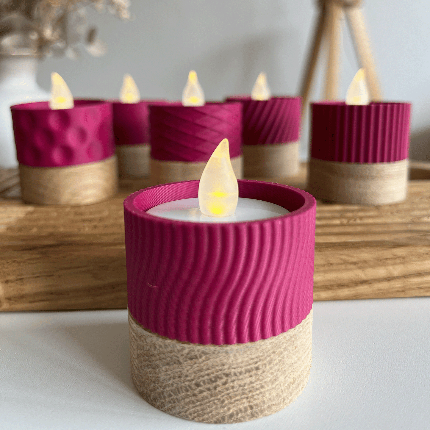 Columina "Wavy" – Design LED-Teelichthalter aus Holz und 3D-Druck