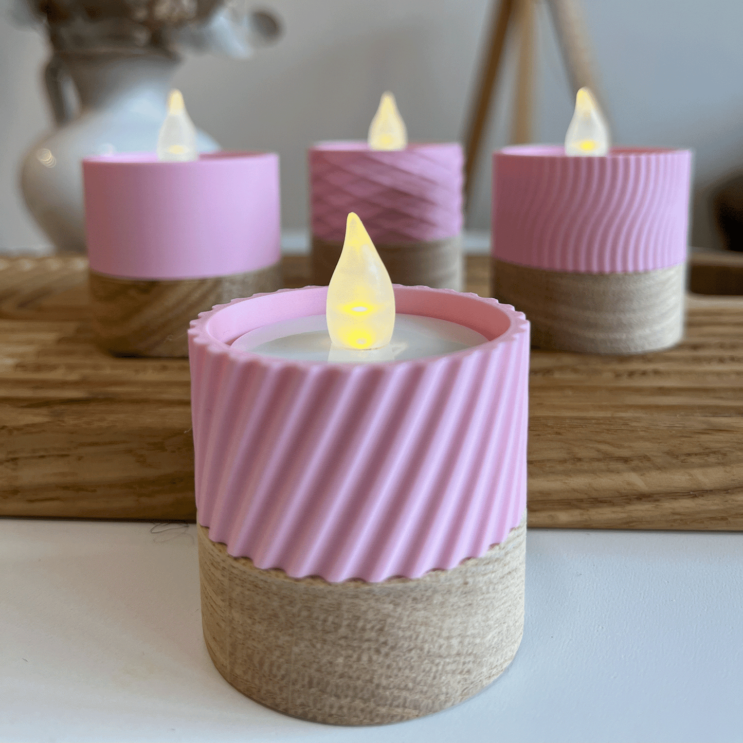 Columina "Curvy" – Design LED-Teelichthalter aus Holz und 3D-Druck
