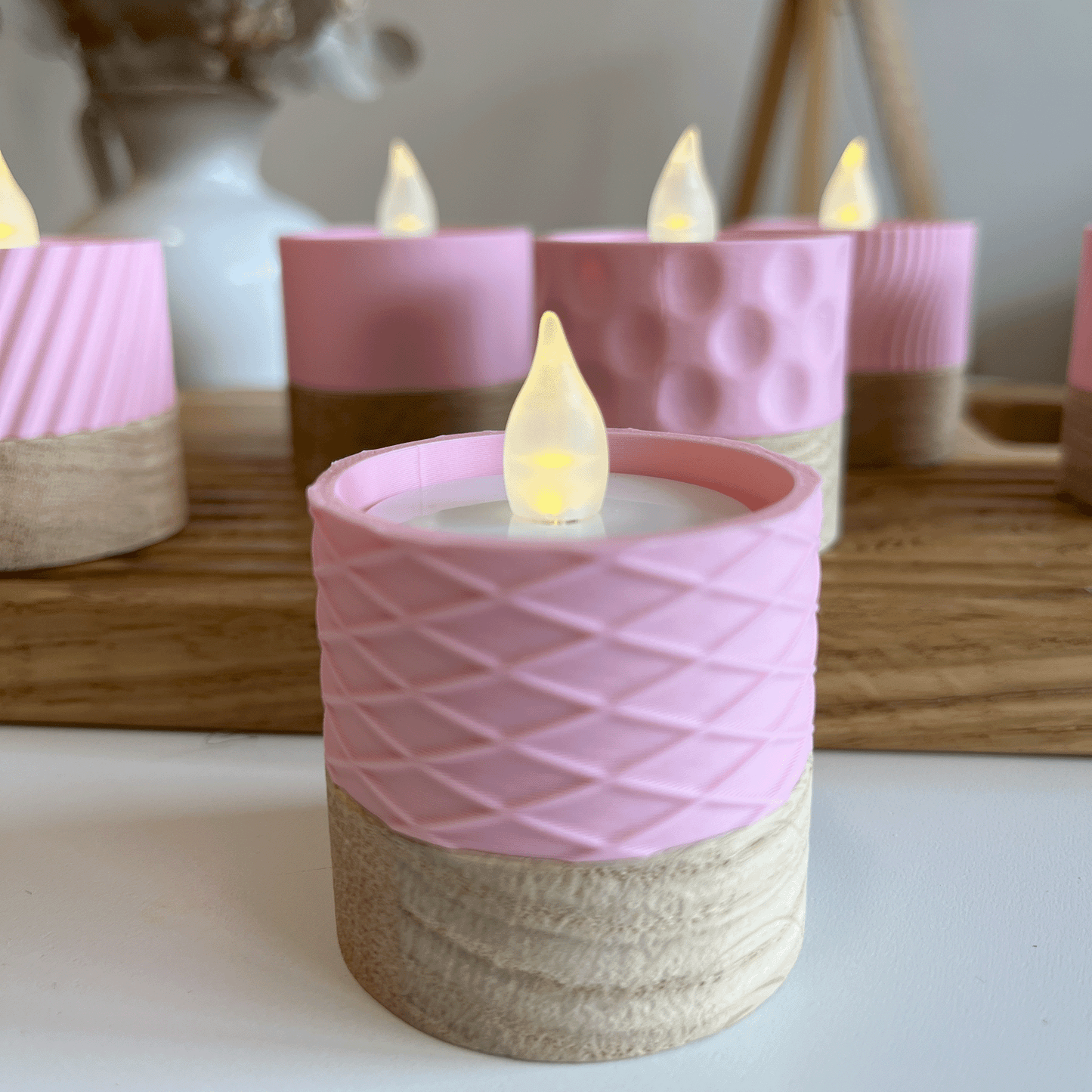 Columina "Waffles" – Design LED-Teelichthalter aus Holz und 3D-Druck