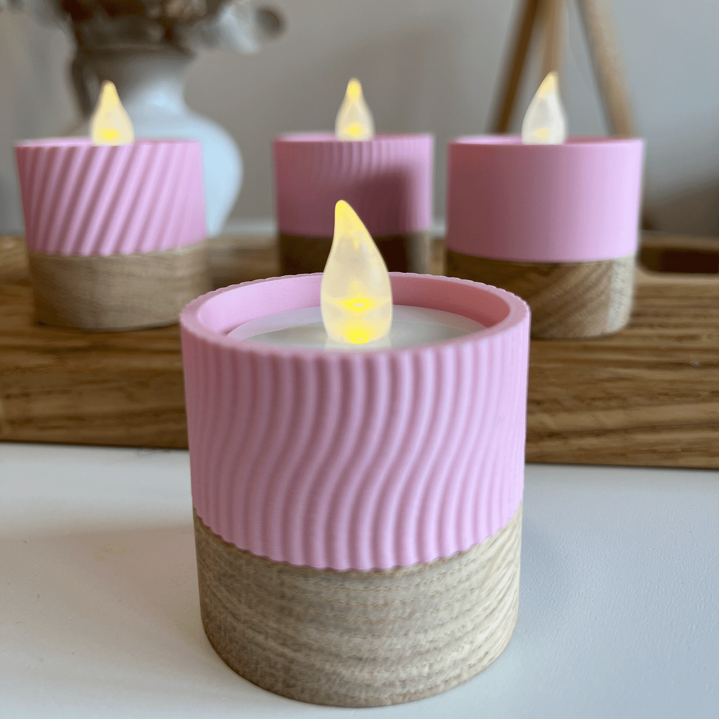 Columina "Wavy" – Design LED-Teelichthalter aus Holz und 3D-Druck