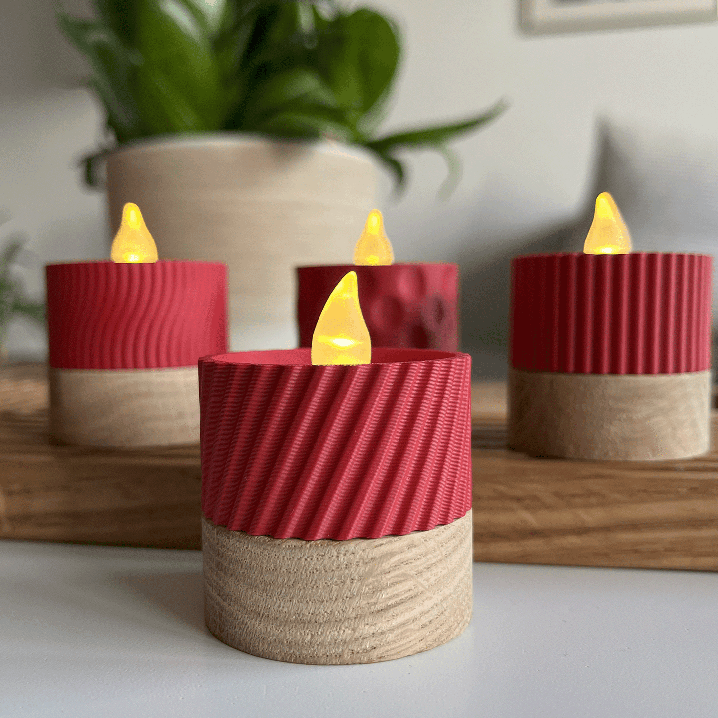 Columina "Curvy" – Design LED-Teelichthalter aus Holz und 3D-Druck