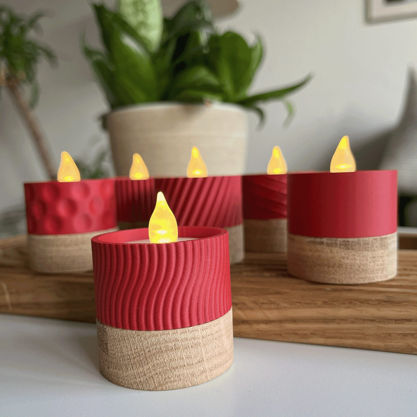 Columina "Wavy" – Design LED-Teelichthalter aus Holz und 3D-Druck