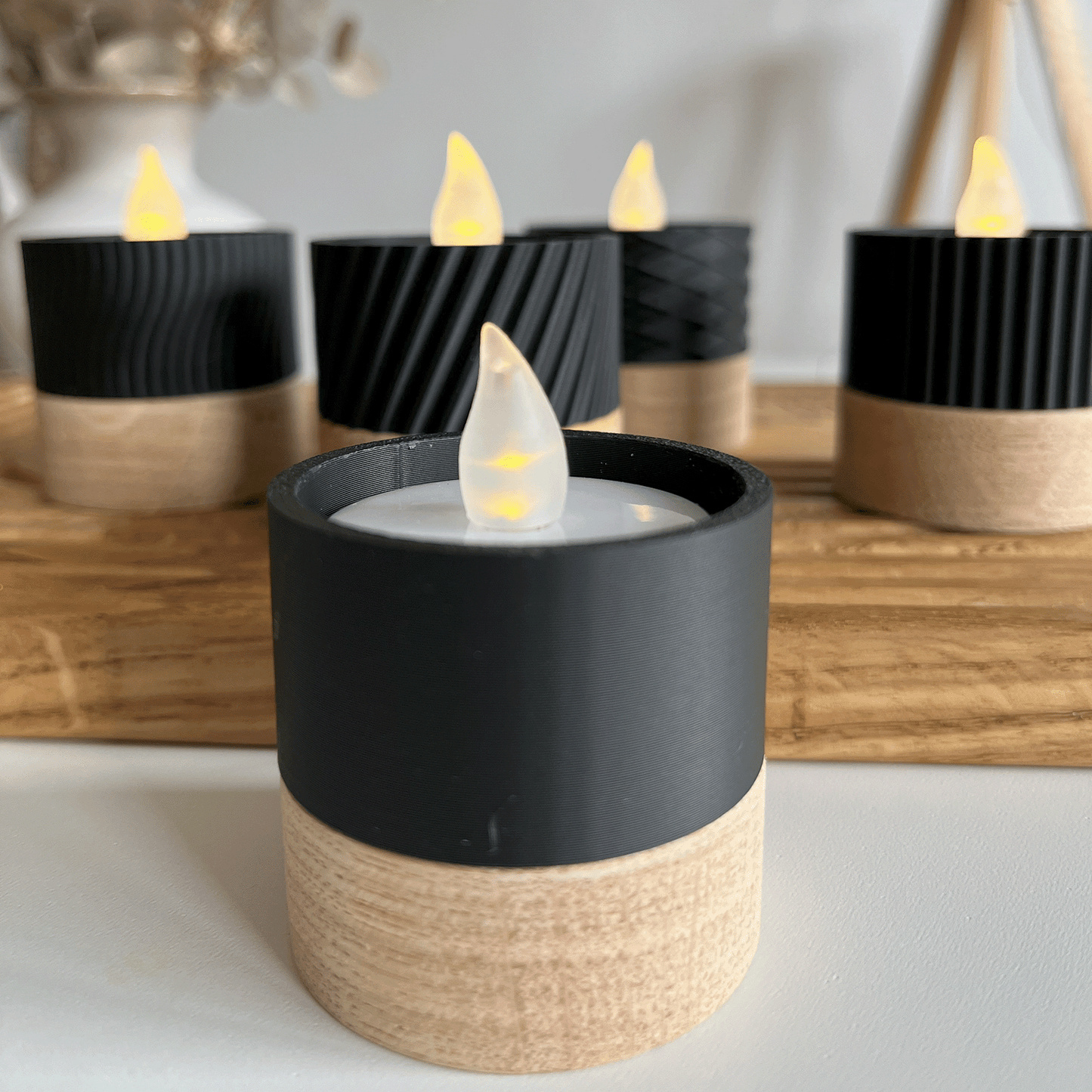 Columina "Pure" – Design LED-Teelichthalter aus Holz und 3D-Druck