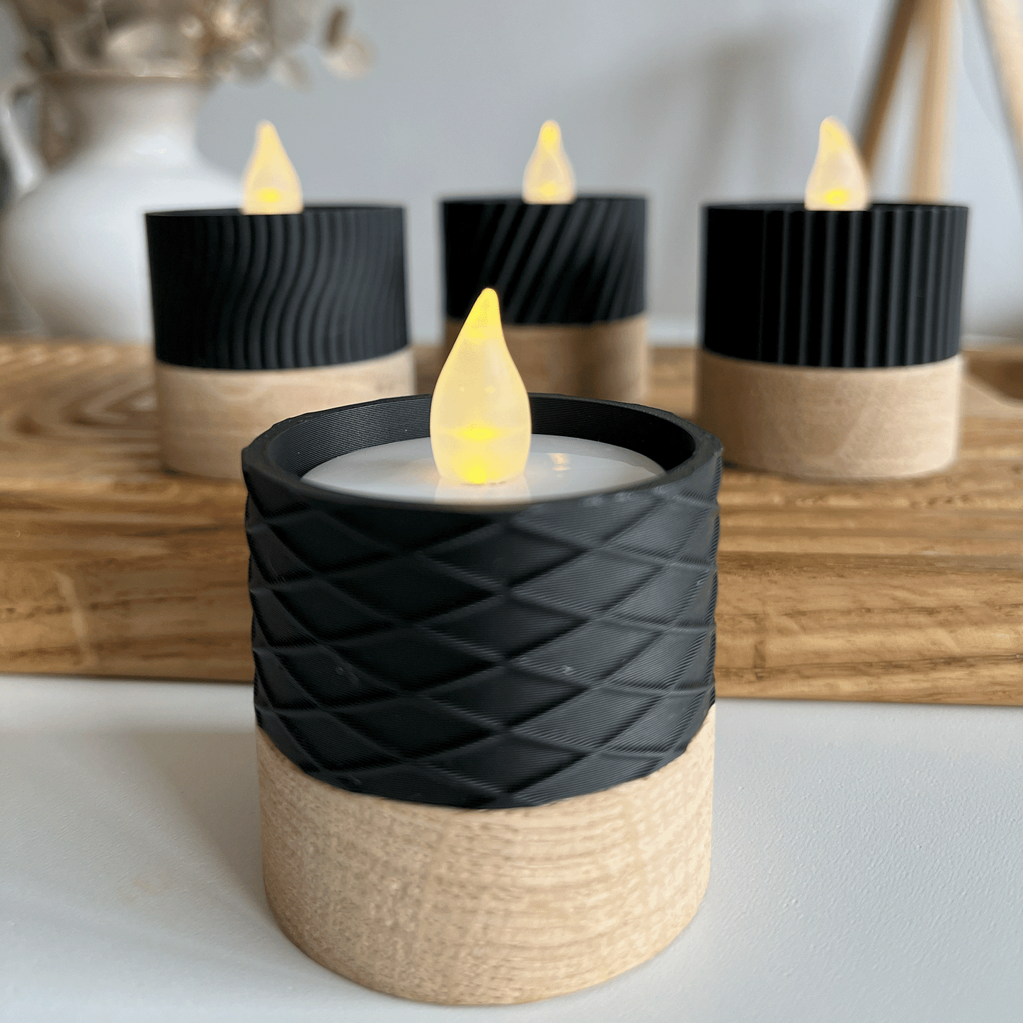 Columina "Waffles" – Design LED-Teelichthalter aus Holz und 3D-Druck