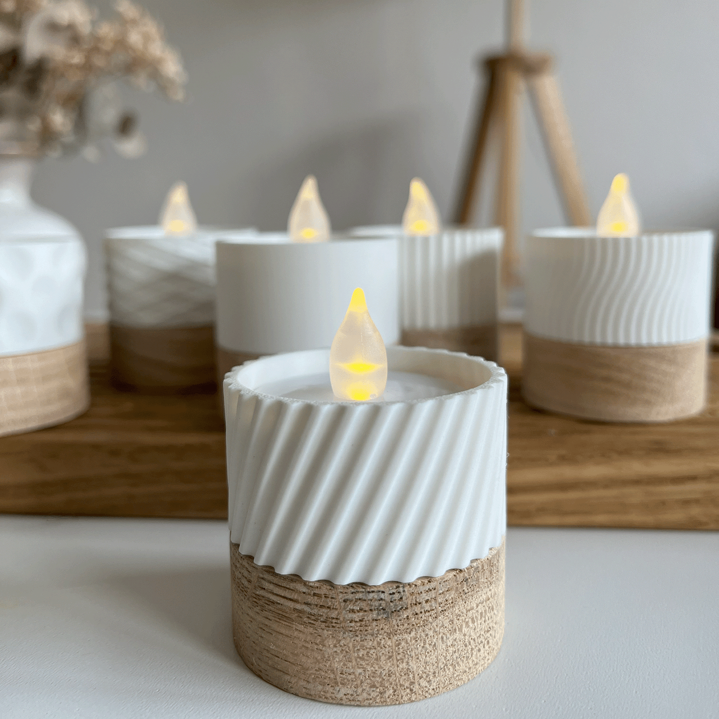 Columina "Curvy" – Design LED-Teelichthalter aus Holz und 3D-Druck