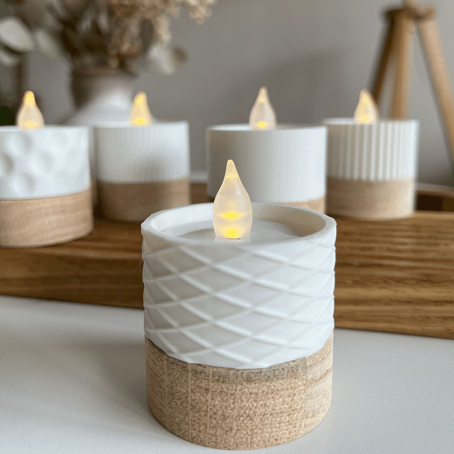 Columina "Waffles" – Design LED-Teelichthalter aus Holz und 3D-Druck