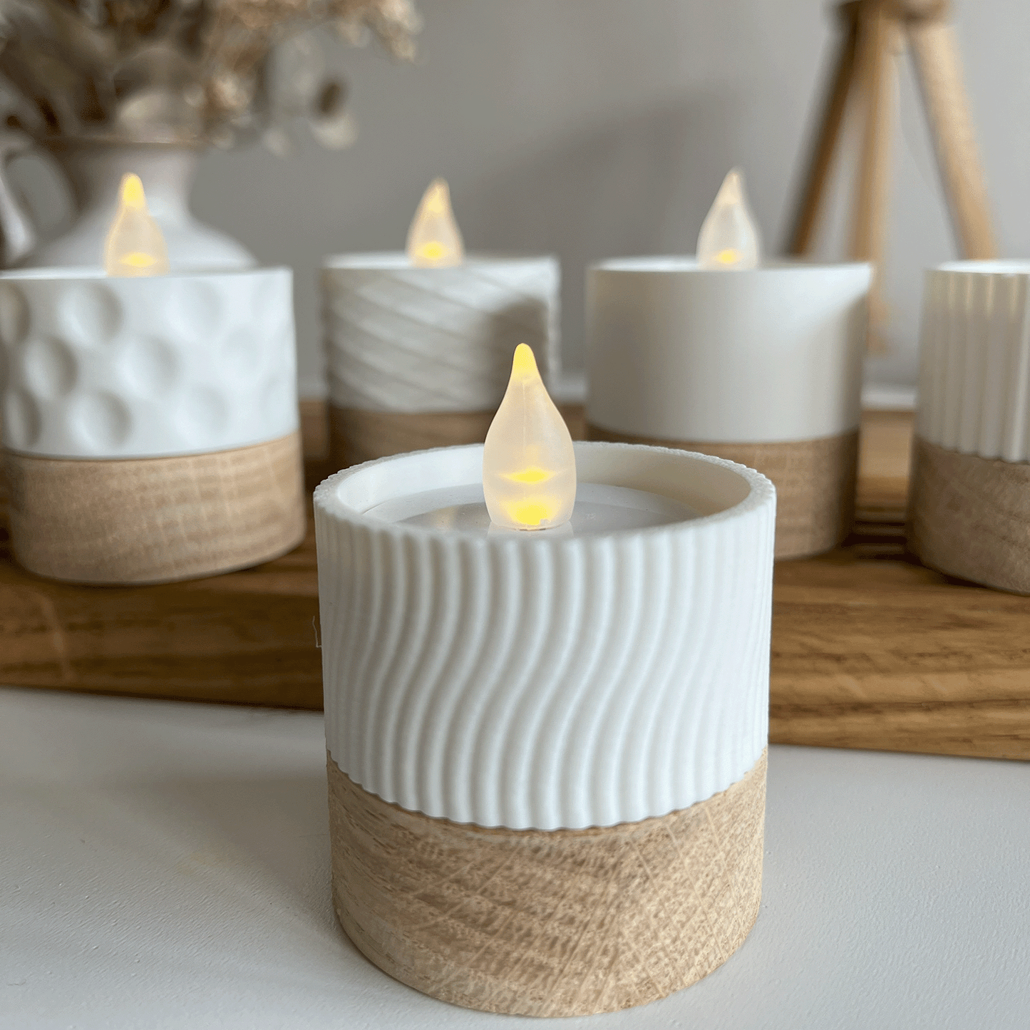 Columina "Wavy" – Design LED-Teelichthalter aus Holz und 3D-Druck