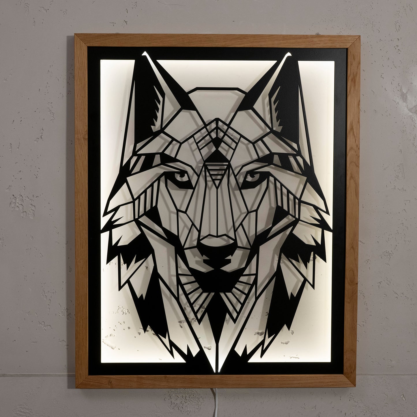 Prismis Wandbild Wolf aus Stahl mit LED-Beleuchtung - Weiß leuchtend