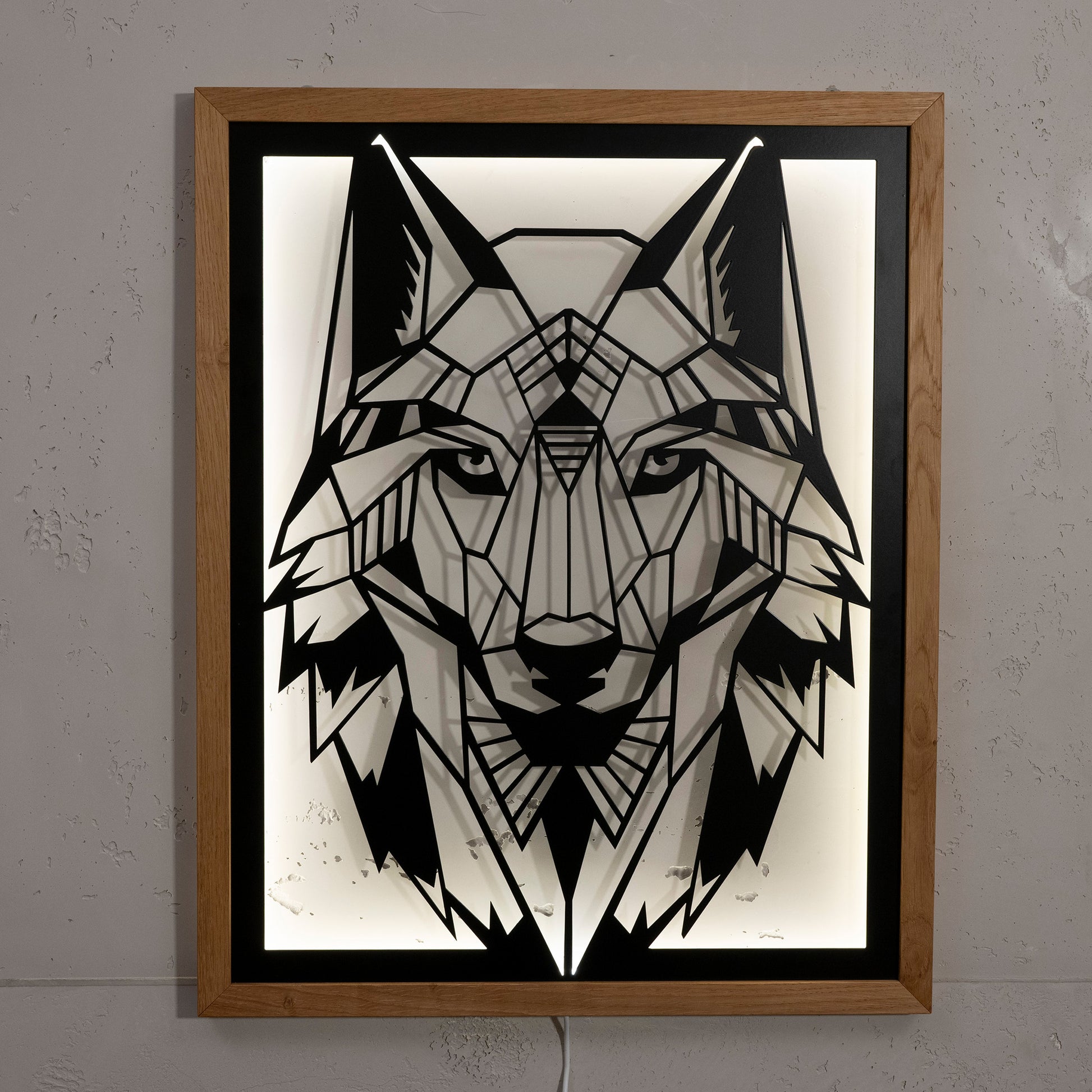 Prismis Wandbild Wolf aus Stahl mit LED-Beleuchtung - Weiß leuchtend