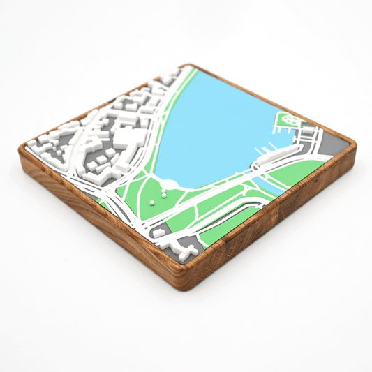Münster in 3D: Aasee – Stadtmodell aus 3D-Druck & Eichenholz