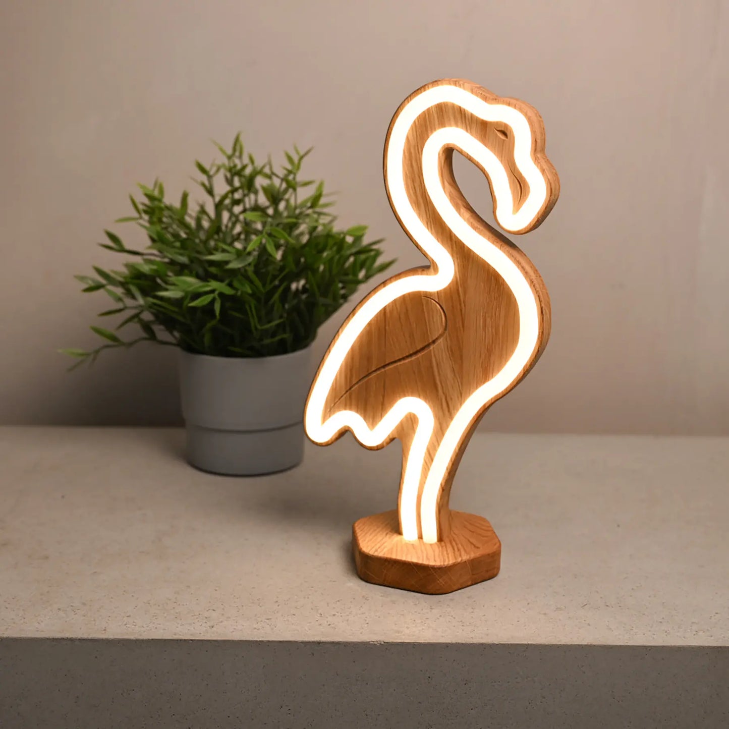 Lignulux DUAL-COLOR Frank der Flamingo - LED Lampe Eichenholz