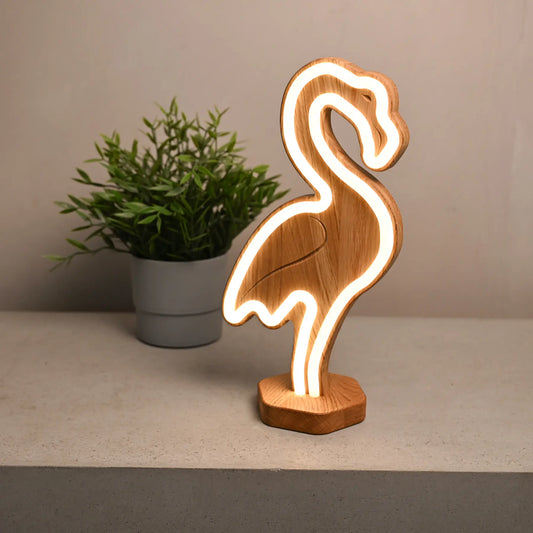 Lignulux DUAL-COLOR Frank der Flamingo - LED Lampe Eichenholz