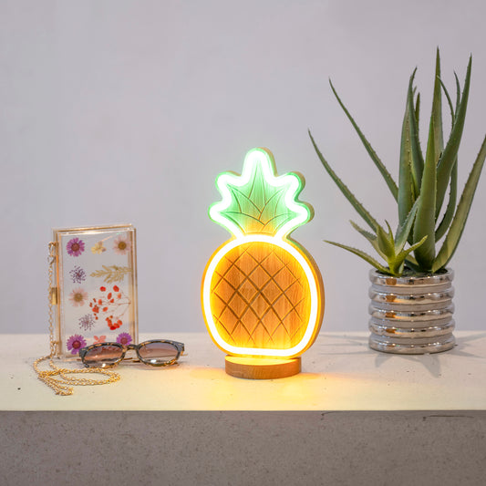 LED Tischlampe Ananas - Neonlampe aus Vollholz