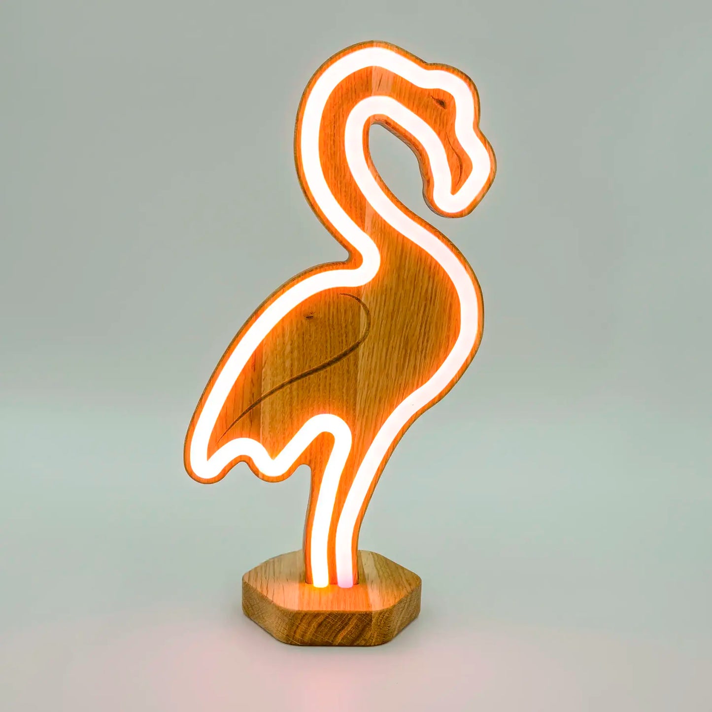 Lignulux DUAL-COLOR Frank der Flamingo - LED Lampe Eichenholz