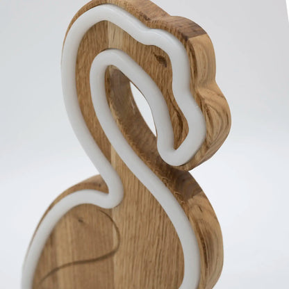 Lignulux DUAL-COLOR Frank der Flamingo - LED Lampe Eichenholz