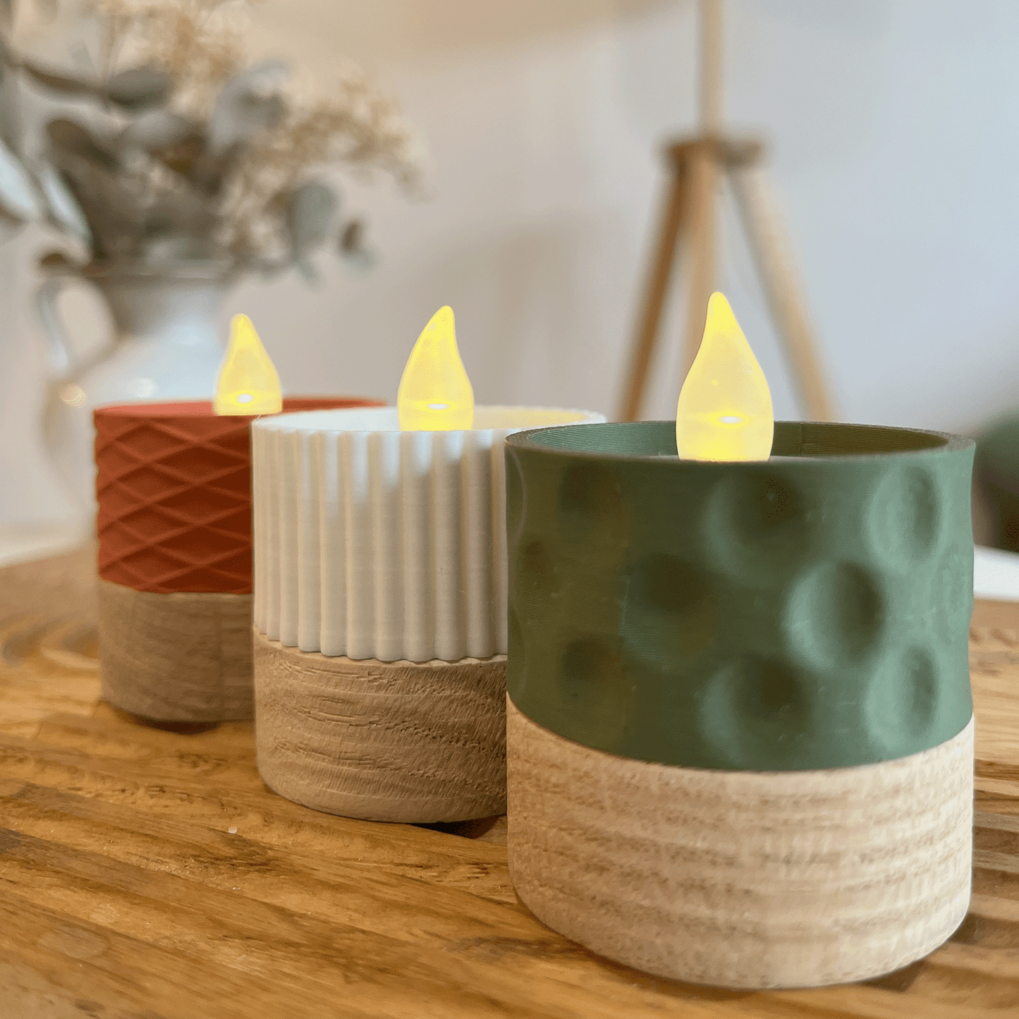 Columina "Riffled"  – Design LED-Teelichthalter aus Holz und 3D-Druck